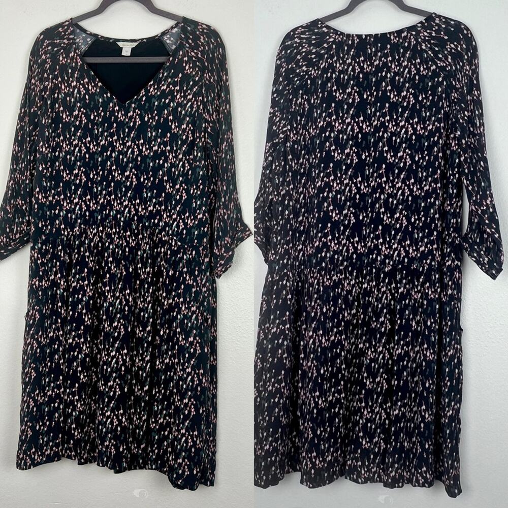 Garnet Hill | Cottage Boho Floral V Neck Drop Waist Midi Dress Modest 16